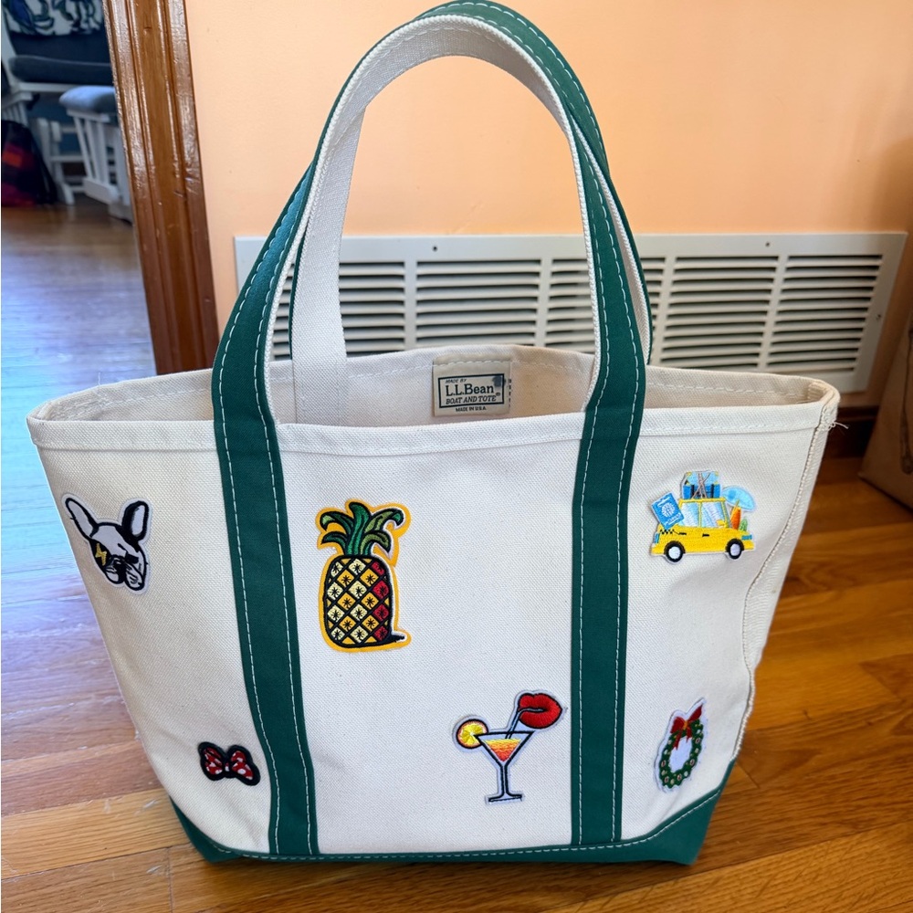L.L.Bean Natural Canvas Boat and Tote with Navy Logo